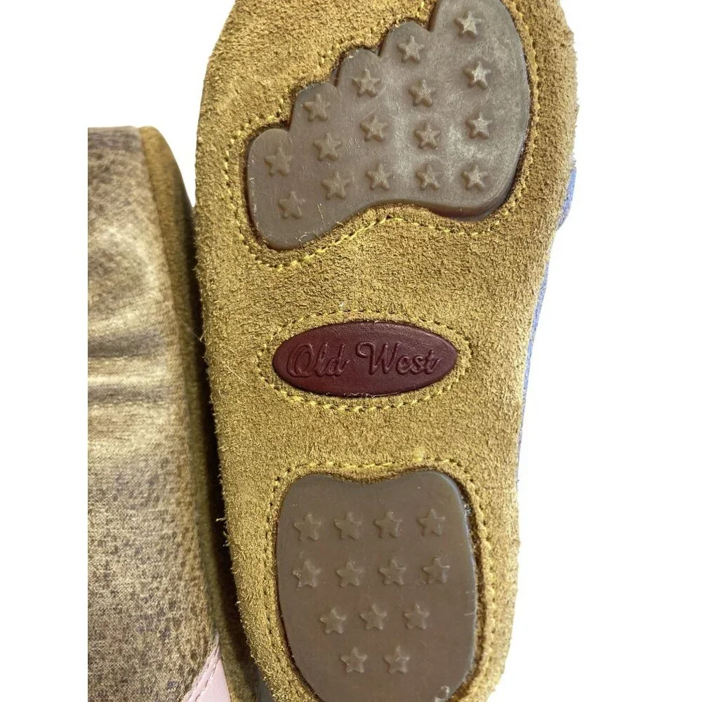 Old West Baby Moccasins With Cactus Embroidery & Soft Soles Pink & Brown Size 4
